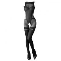 BS220 - Bodystocking Full Body Hitam Transparan Crotchless