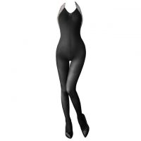 BS221 - Bodystocking Full Body Halterneck Hitam Transparan