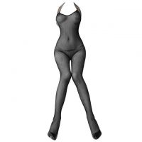 BS223 - Bodystocking Full Body Halterneck Fishnet Hitam Transparan