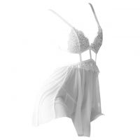 L1235 - Baju Tidur Lingerie Babydoll Mini Dress Putih Transparan Pengait Belakang
