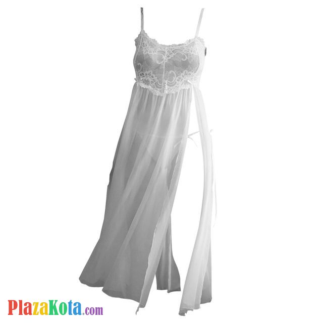 L1237 - Baju Tidur Lingerie Long Gown Gaun Panjang Maxi Dress Putih Transparan - Photo 1