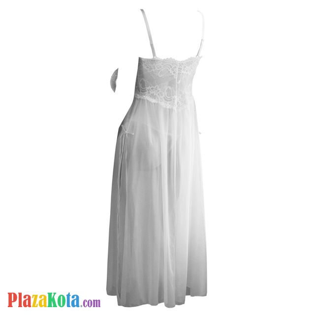 L1237 - Lingerie Long Gown Putih Transparan - Photo 2