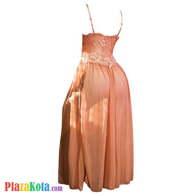 L1238 - Baju Tidur Lingerie Long Gown Maxi Dress Krem Transparan - Photo 2
