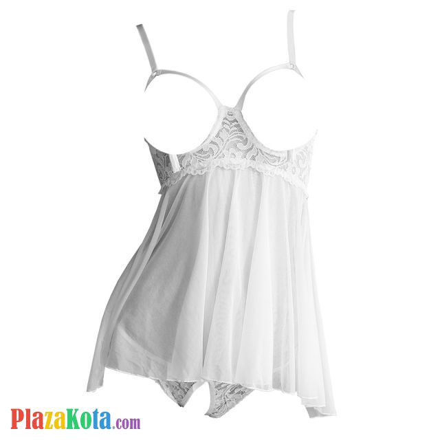 L1243 - Baju Tidur Lingerie Babydoll Mini Dress Putih Transparan Bra Kawat Open Cup Crotchless - Photo 1