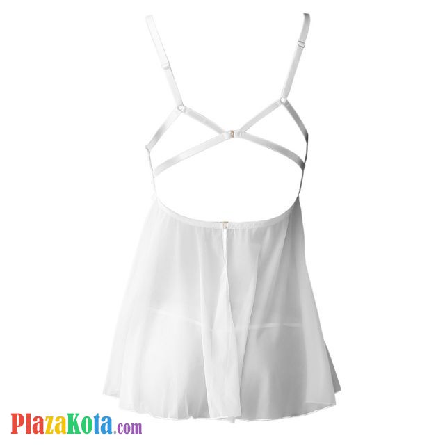 L1243 - Baju Tidur Lingerie Babydoll Mini Dress Putih Transparan Bra Kawat Open Cup Crotchless - Photo 2