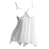 L1243 - Baju Tidur Lingerie Babydoll Mini Dress Putih Transparan Bra Kawat Open Cup Crotchless