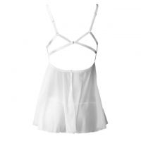 L1243 - Baju Tidur Lingerie Babydoll Mini Dress Putih Transparan Bra Kawat Open Cup Crotchless - Thumbnail 2