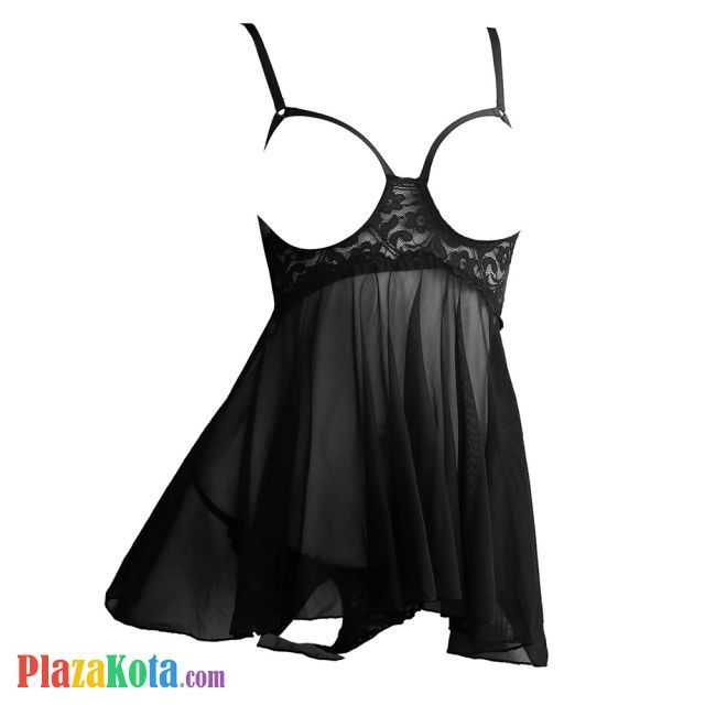 L1244 - Baju Tidur Lingerie Babydoll Mini Dress Hitam Transparan Bra Kawat Open Cup Crotchless - Photo 1