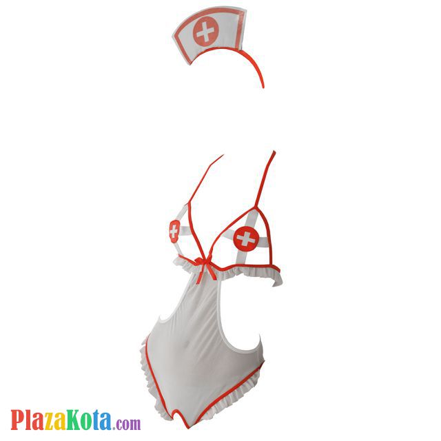 L1245 - Lingerie Costume Cosplay Nurse Suster Perawat Halter Putih Transparan Crotchless Bando - Photo 1