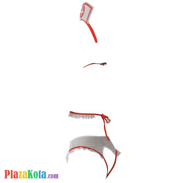 L1245 - Lingerie Costume Cosplay Nurse Suster Perawat Halter Putih Transparan Crotchless Bando - Photo 2