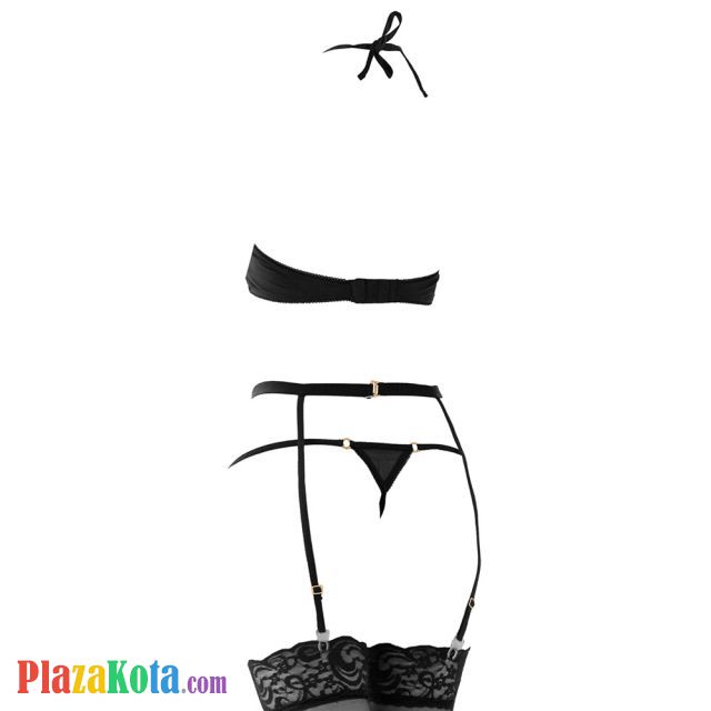 B340 - Bra Set Bralette Halter Hitam Celana Dalam Garter Belt Stocking - Photo 2