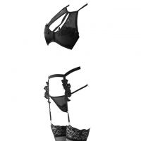 B340 - Bikini Bra Set Halterneck Hitam, Garter, Stocking Fishnet