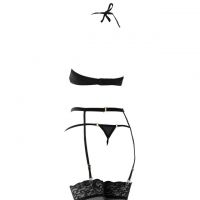 B340 - Bra Set Bralette Halter Hitam Celana Dalam Garter Belt Stocking - Thumbnail 2