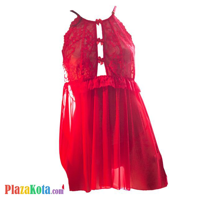 L1249 - Baju Tidur Lingerie Nightgown Sleepwear Midi Dress Merah Transparan - Photo 1