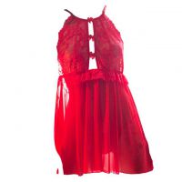 L1249 - Baju Tidur Lingerie Nightgown Midi Dress Merah Transparan