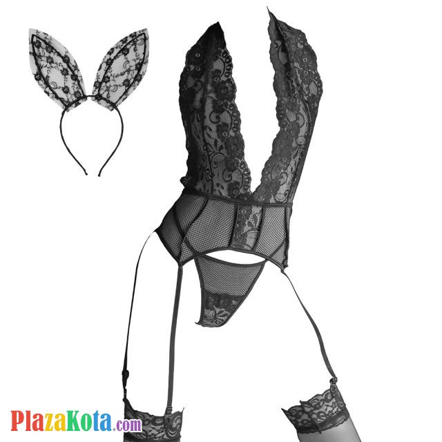 L1251 - Baju Tidur Lingerie Bustier Corset Dress Halter Hitam Transparan Garter Strap Stocking - Photo 1