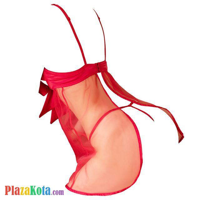 L1252 - Baju Tidur Lingerie Babydoll Mini Dress Merah Transparan Bra Kawat Semi Open Cup - Photo 2