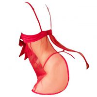 L1252 - Baju Tidur Lingerie Babydoll Mini Dress Merah Transparan Bra Kawat Semi Open Cup - Thumbnail 2