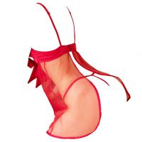 L1252 - Baju Tidur Lingerie Babydoll Mini Dress Merah Transparan Bra Kawat Semi Open Cup - 2