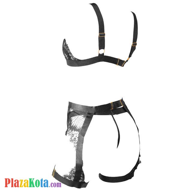 B344 - Bra Set Bralette Open Cup Hitam Celana Dalam Garter Belt - Photo 2
