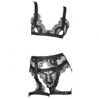 B344 - Bikini Bra Set Hitam, Open Cup, Garter Belt