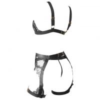 B344 - Bra Set Bralette Open Cup Hitam Celana Dalam Garter Belt - Thumbnail 2