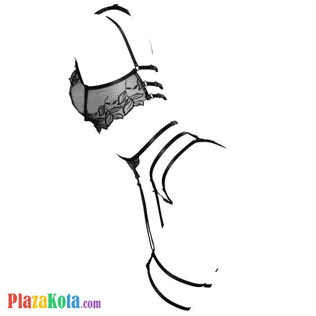 B345 - Bra Set Underwire Kawat Hitam Celana Dalam Tali Garter - Photo 2