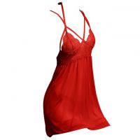 L1259 - Lingerie Babydoll Tali Silang Merah Transparan, Open Cup, Tali Ikat Belakang