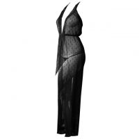 L1261 - Baju Tidur Lingerie Long Gown Gaun Panjang Maxi Dress Halter Hitam Transparan Ikat Pinggang - Thumbnail 2