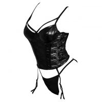 L1264 - Lingerie Bustier Mistress Hitam, Garter, Stocking Fishnet