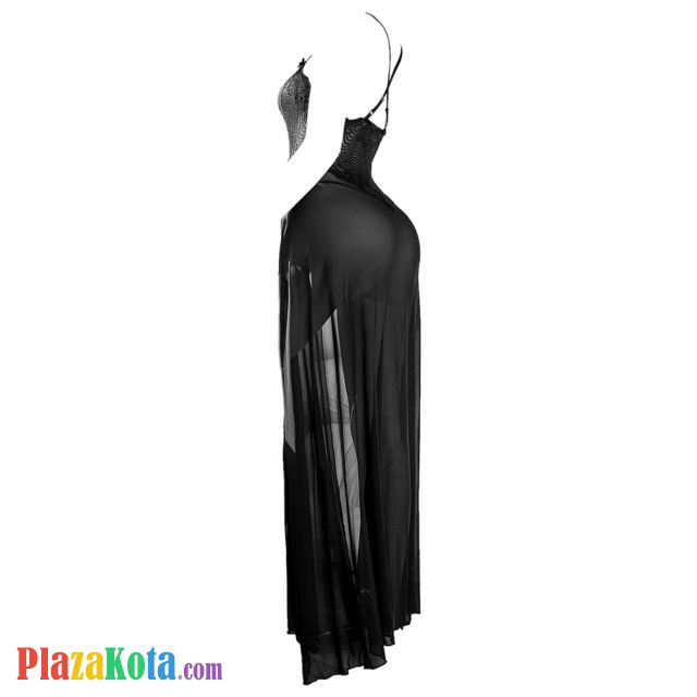 L1265 - Baju Tidur Lingerie Long Gown Maxi Dress Tali Silang Hitam Transparan Crotchless - Photo 2