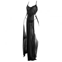 L1265 - Baju Tidur Lingerie Long Gown Gaun Panjang Maxi Dress Tali Silang Hitam Transparan Crotchless