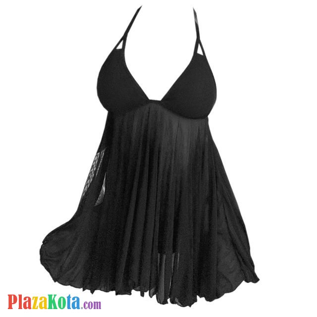 L1267 - Baju Tidur Lingerie Nightgown Sleepwear Midi Dress Halter Hitam Transparan - Photo 1