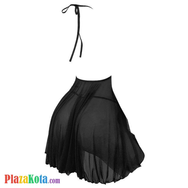 L1267 - Baju Tidur Lingerie Nightgown Sleepwear Midi Dress Halter Hitam Transparan - Photo 2