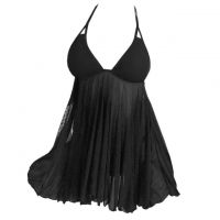 L1267 - Baju Tidur Lingerie Nightgown Sleepwear Midi Dress Halter Hitam Transparan