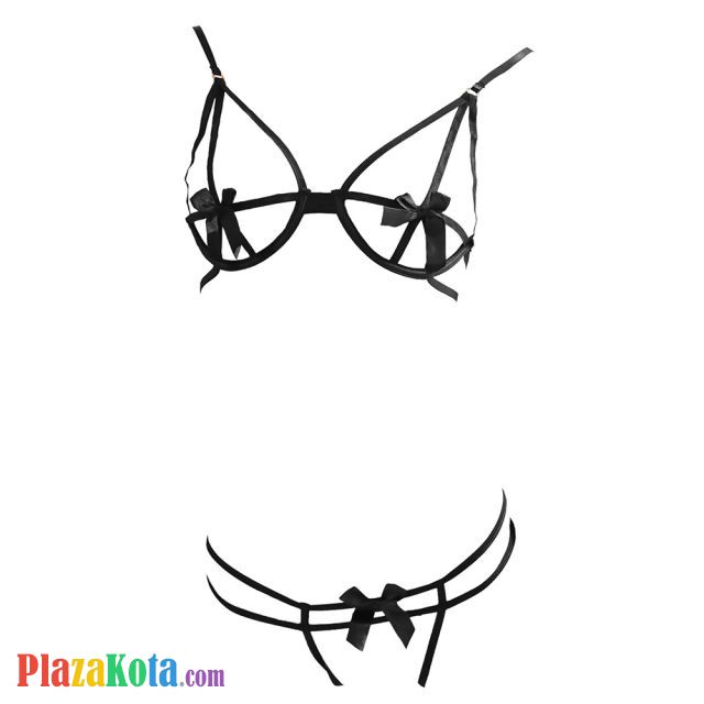 B347 - Bra Set Underwire Kawat Open Cup Hitam Celana Dalam Crotchless - Photo 1