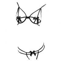 B347 - Bra Set Underwire Kawat Open Cup Hitam Celana Dalam Crotchless