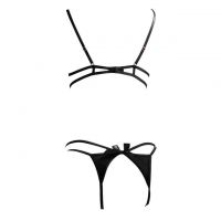 B347 - Bra Set Underwire Kawat Open Cup Hitam Celana Dalam Crotchless - Thumbnail 2