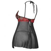 L1268 - Lingerie Nightgown Hitam Transparan, Bra Kawat, Open Cup - Thumbnail 2