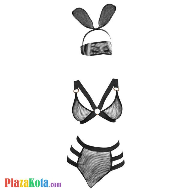 B349 - Bikini Costume Bunny Kelinci Hitam Transparan, Bando, Topeng Wajah - Photo 1