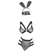 B349 - Bikini Costume Bunny Kelinci Hitam Transparan, Bando, Topeng Wajah