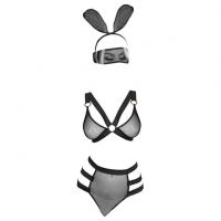 B349 - Bra Set Costume Cosplay Playboy Bunny Kelinci Hitam Transparan Celana Dalam Bando Topeng Waja