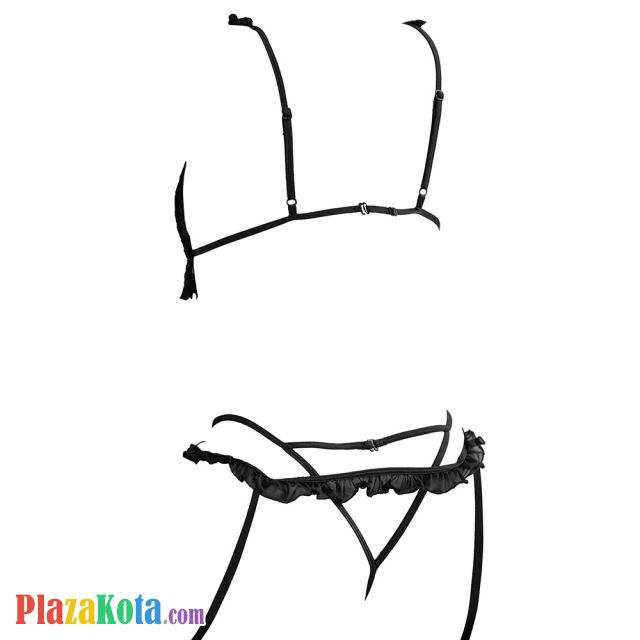 B351 - Bra Set Bralette Hitam Transparan Celana Dalam Garter Strap Stocking - Photo 2