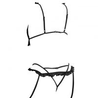 B351 - Bra Set Bralette Hitam Transparan Celana Dalam Garter Strap Stocking - 2