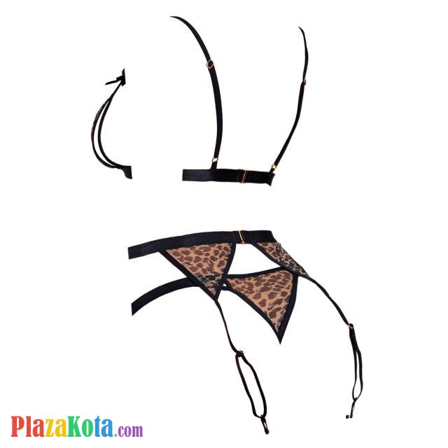 B352 - Bra Set Bralette Macan Tutul Coklat Transparan Celana Dalam Garter Belt - Photo 2