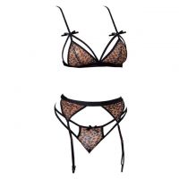 B352 - Bra Set Bralette Macan Tutul Coklat Transparan Celana Dalam Garter Belt