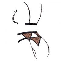 B352 - Bra Set Bralette Macan Tutul Coklat Transparan Celana Dalam Garter Belt - Thumbnail 2