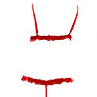L1277 - Baju Tidur Lingerie Teddy Bodysuit Dress Merah Transparan Open Cup Garter Paha - 2