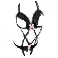 L1279 - Baju Tidur Lingerie Teddy Bodysuit Dress Hitam Transparan Open Cup Crotchless