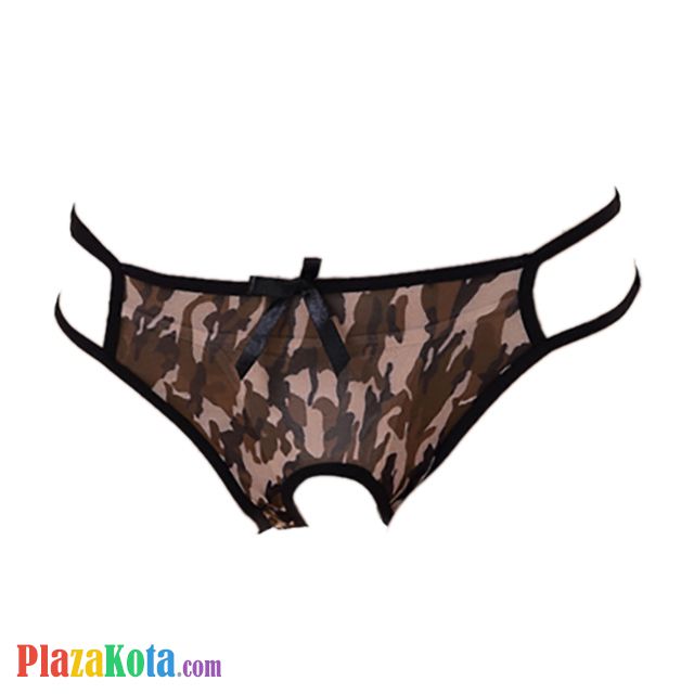 P586 - Celana Dalam Panties Hipster Kamuflase Tentara Hijau Crotchless Tali 2 - Photo 1